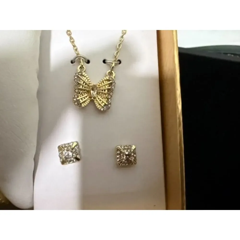 Folio Ladies' Three-Hand Gold-Tone Watch bracelet, necklace and earrings